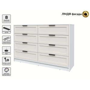 Kомод Тренд КТ-К157 (Белый платинум ЛДСП/ Кашемир ЛМДФ) Ш1565 В1020 Г451